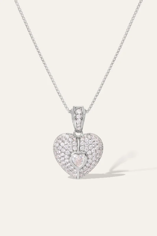 women’s silver chain necklaces-Cuore Pave Silver Necklace