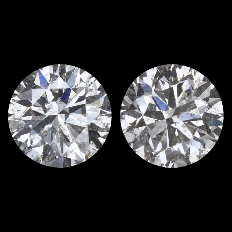 women’s gold earrings-3.81ct E-F COLOR DIAMOND STUD EARRINGS ROUND BRILLIANT CUT MATCHING PAIR NATURAL