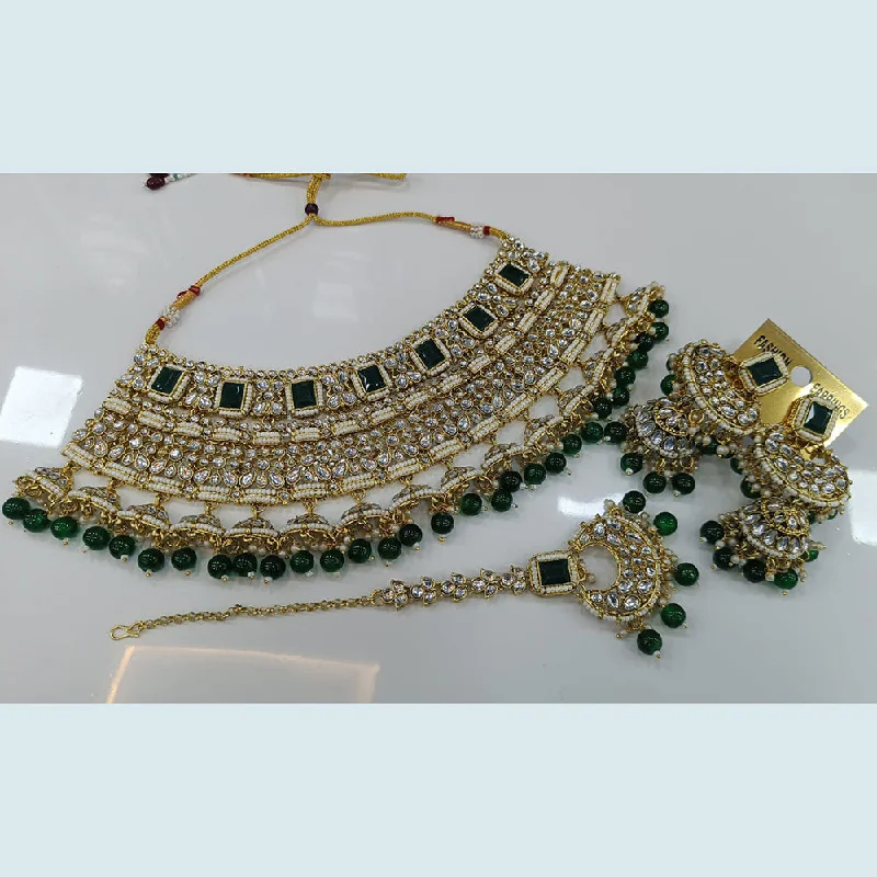 women’s heart-shaped necklaces-Rani Sati Jewels Gold Plated Kundan And Pearl Choker Necklace Set