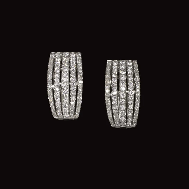 women’s dangling gemstone earrings-1.38ct DIAMOND HUGGIE HOOP EARRINGS 18k WHITE GOLD OMEGA ESTATE NATURAL ROUND