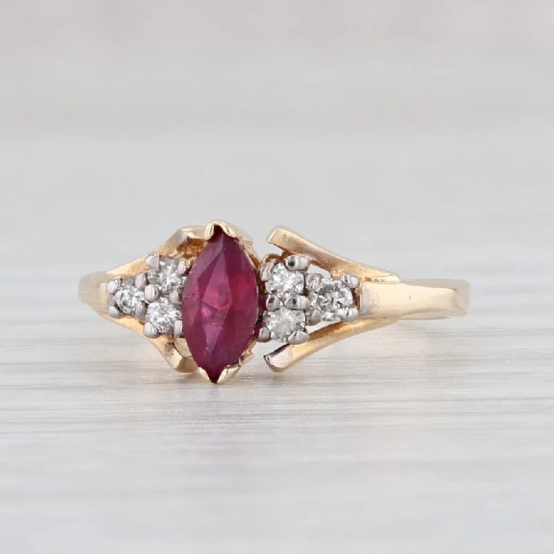 women’s ruby engagement rings-0.37ctw Marquise Ruby Diamond Ring 14k Yellow Gold Size 3.25