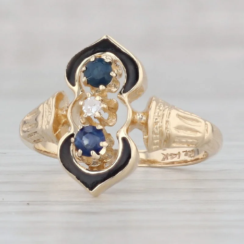 women’s engagement rings with diamonds-Antique 0.30ctw Blue Sapphire Diamond Ring 14k Yellow Gold Size 7