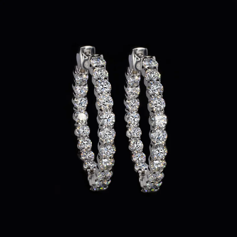 women’s trendy drop earrings-3.40ct LAB CREATED DIAMOND HOOP EARRINGS 1 INCH IN & OUT 14k WHITE GOLD CLASSIC