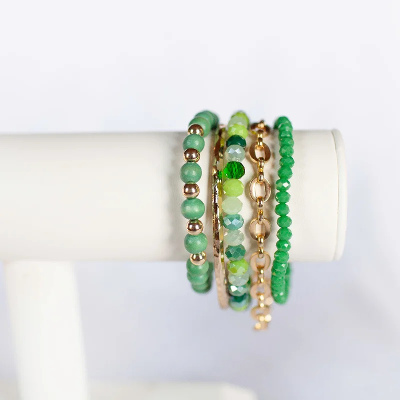 women’s black leather bracelets-Green Comes True Bracelet Stack