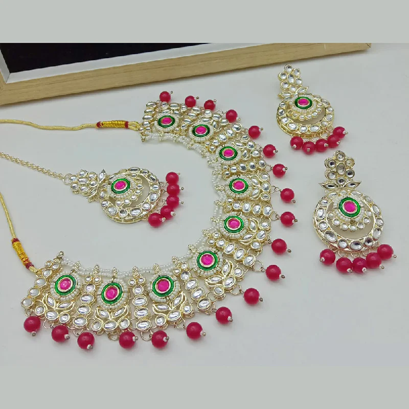 women’s personalized gold necklaces-SP Jewellery Gold Plated Kundan Stone Necklace Set