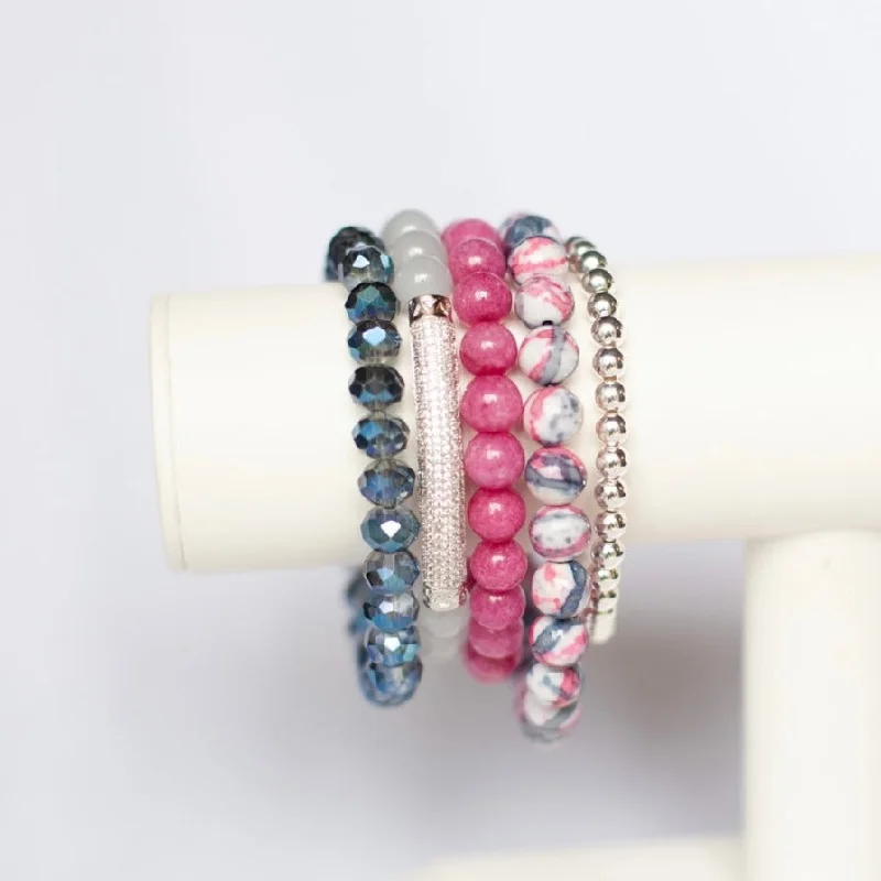 women’s diamond tennis bracelets-Iced Raspberry Latte Bracelet Stack