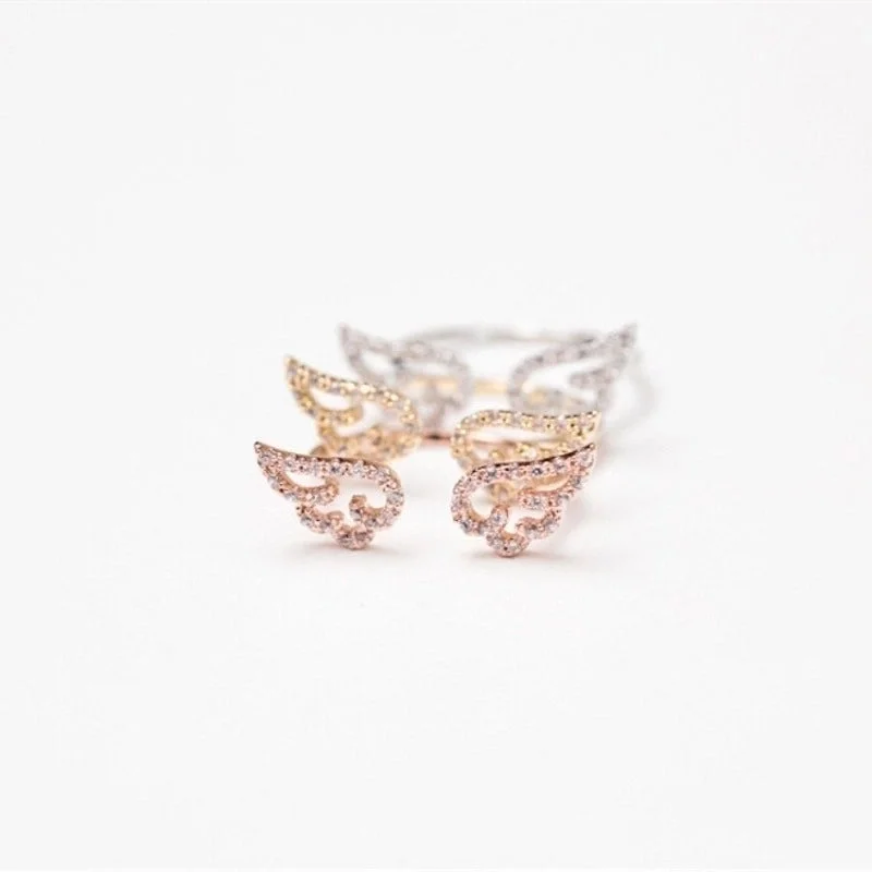 Full Diamond Wings Open Ring (White Gold Color)