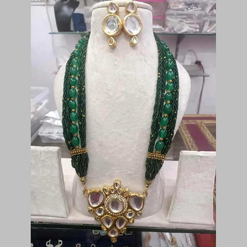 women’s geometric necklaces-Exotica Collection Gold Plated Kundan And Pearl Necklace Set