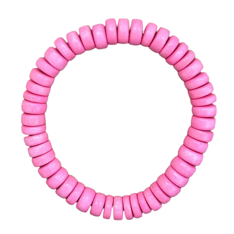 women’s gold-plated bangles-Pink Wood Rondelle 8mm Bracelet