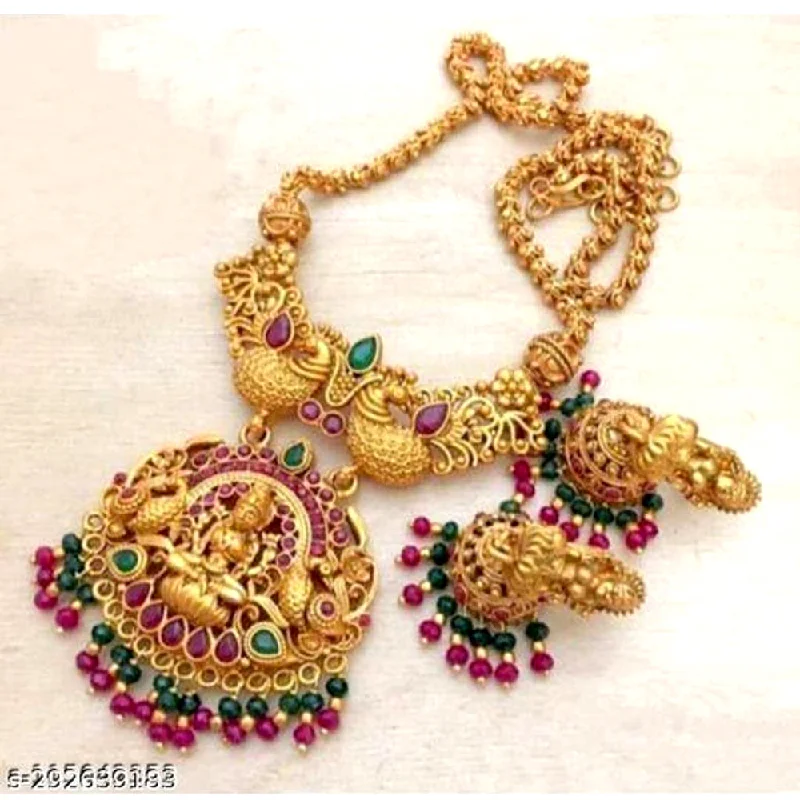 women’s layered gold necklaces-Manisha Jewellery Matte Finish Temple Long Necklace Set