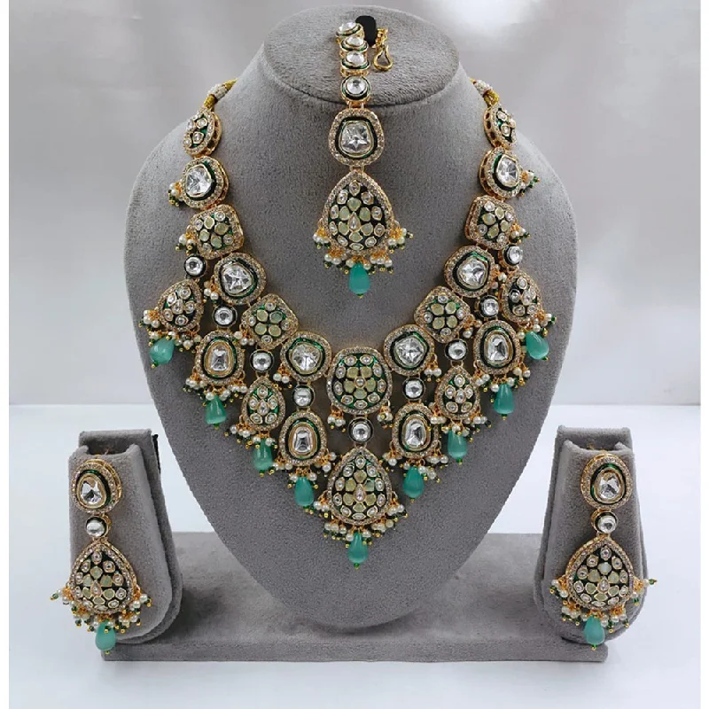 women’s luxury necklaces-Akruti Collection Gold Plated Kundan Stone And Beads Necklace Set