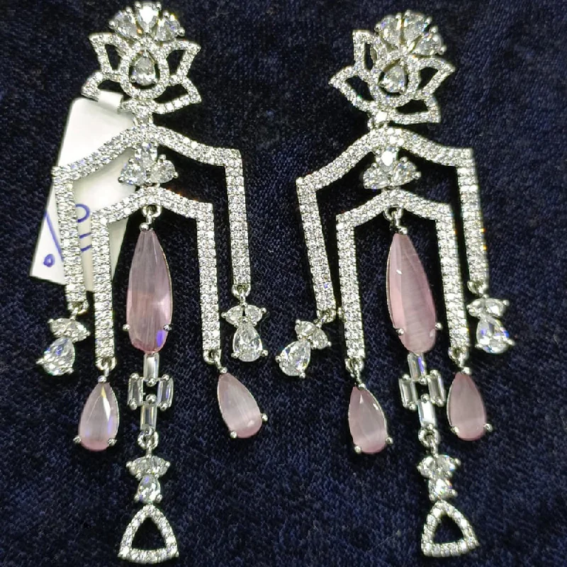 women’s stud earrings-Jain Jewellers Silver Plated AD Dangler Earrings