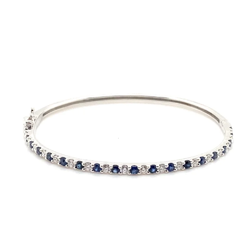 women’s gold bracelets-Alternating Sapphire & Diamond Hinged Bangle