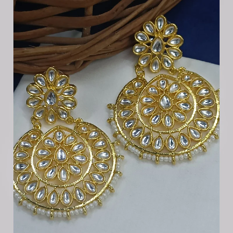 women’s vintage earrings-Exotica Collection Gold Plated Kundan Dangler Earrings