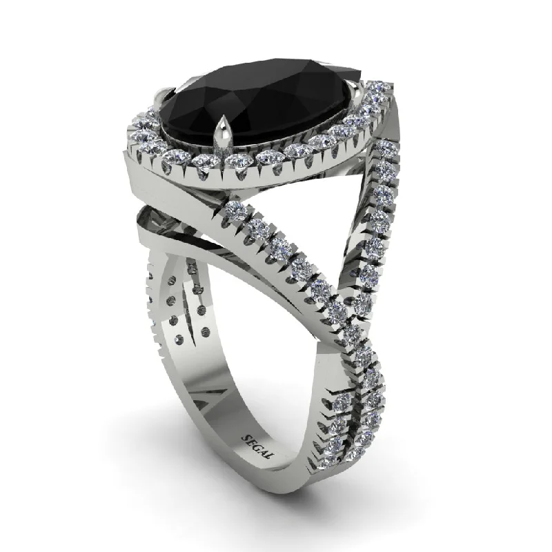 women’s diamond engagement rings-Infinity Style Shank Halo Pear Black Diamond Engagement Ring - Janelle No. 9