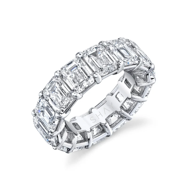 women’s sterling silver rings-JUMBO DIAMOND EMERALD CUT ETERNITY BAND, 14cts