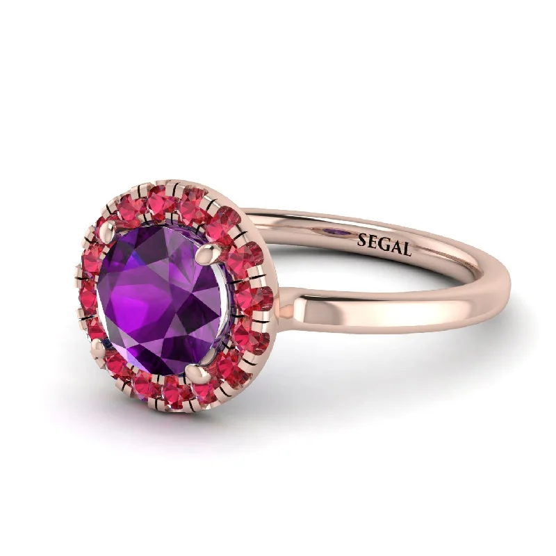 women’s personalized engagement rings-1ct Round Amethyst Engagement Ring - Natalia No. 311