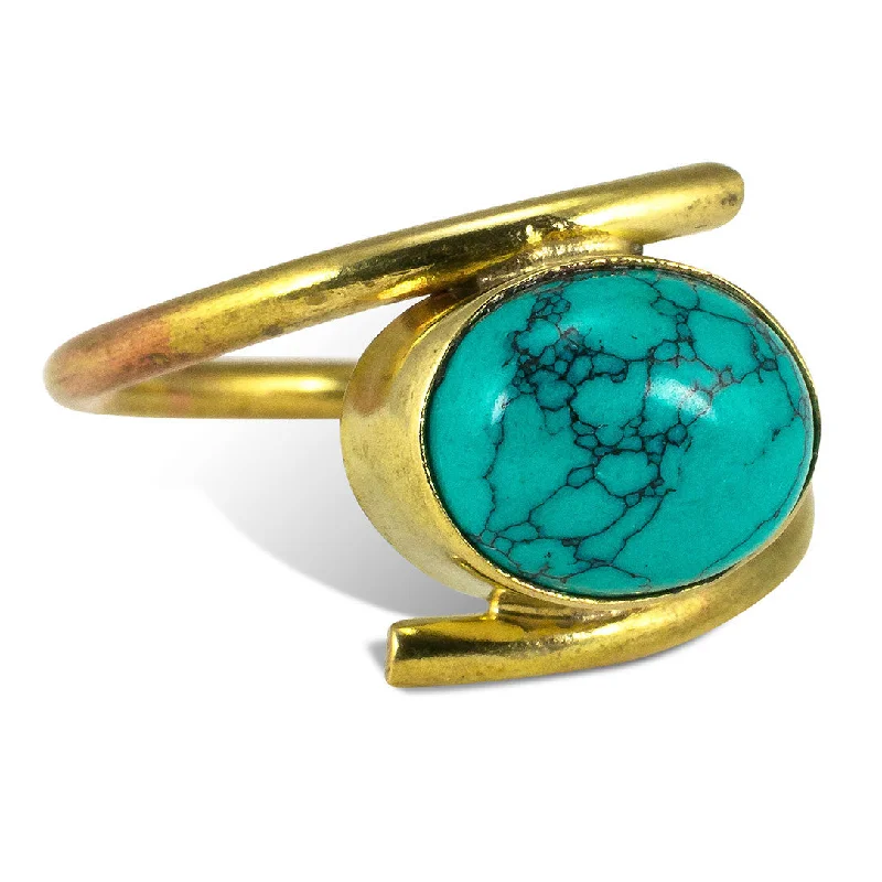 women’s wedding bands-<span>RBR-019<span>: </span></span>Wrapped Turquoise Ring - Brass