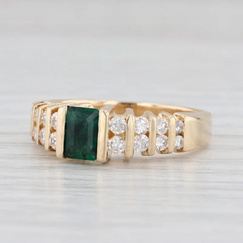 women’s bridal engagement rings sets-0.90ctw Emerald Diamond Ring 14k Yellow Gold Size 6.75 Tiered Pyramid