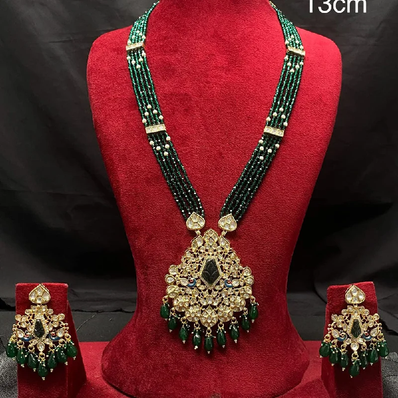 women’s custom pendant necklaces-Royal Kundan Jewellery Gold Plated  Kundan And Beads Necklace Set