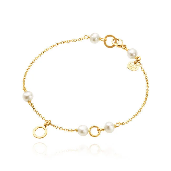 women’s trendy bracelets-Piccolo 18K Gold Bracelet w. White Pearls