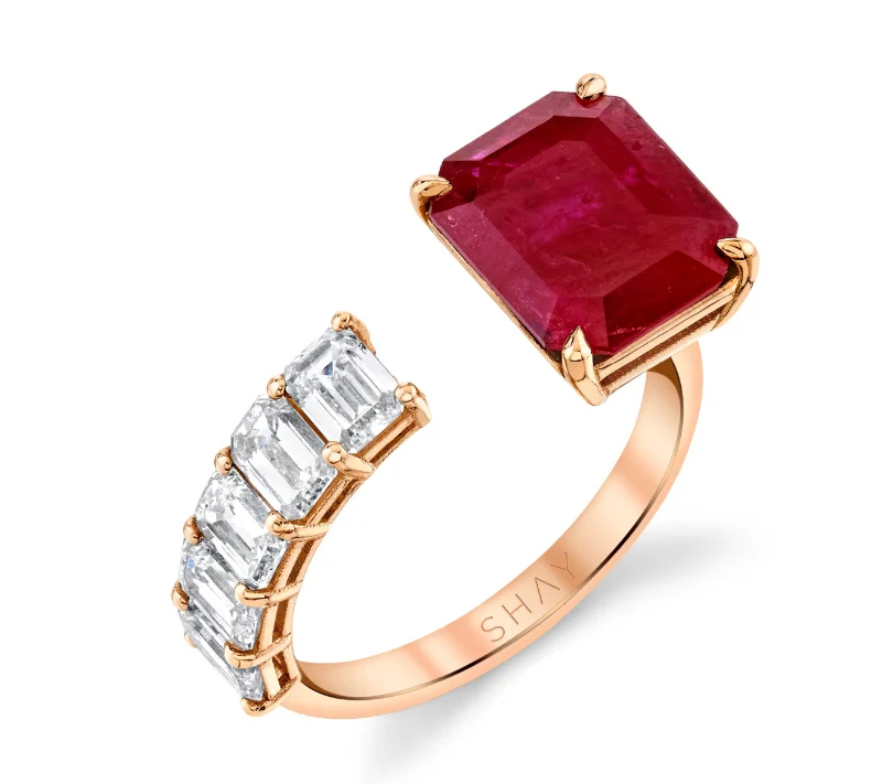 women’s personalized name rings-RUBY & DIAMOND FLOATING RING