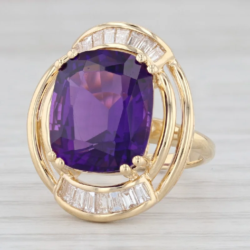 women’s gold engagement rings-6.48ct Amethyst Diamond Ring 18k Yellow Gold Size 5.25 Cocktail