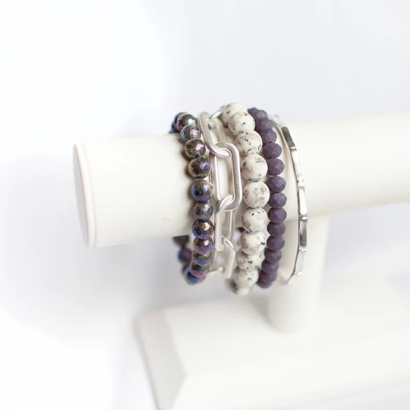 women’s elastic bracelets-Purple Rain Bracelet Stack