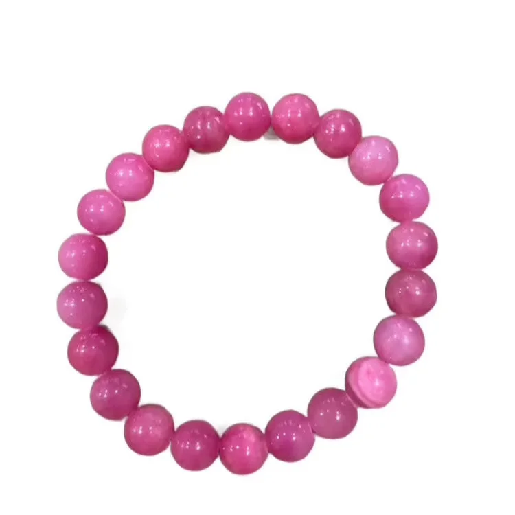 women’s thin bracelets-Hibiscus Pink Mountain Jade 8mm Bracelet