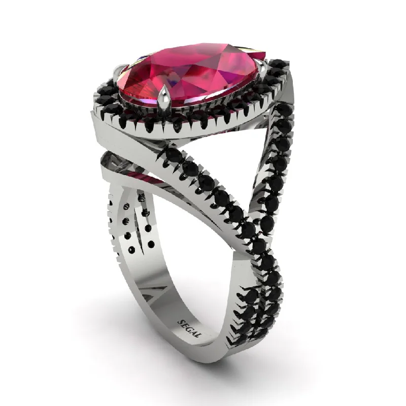 women’s engagement rings with colored stones-Infinity Style Shank Halo Pear Ruby Engagement Ring - Janelle No. 42