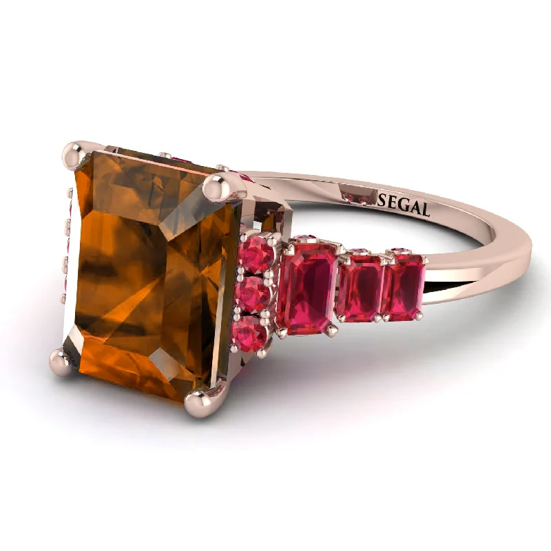 women’s multi-stone engagement rings-Emerald Cut Brown Diamond Ring Hidden Round Diamonds - Sawyer No. 1111