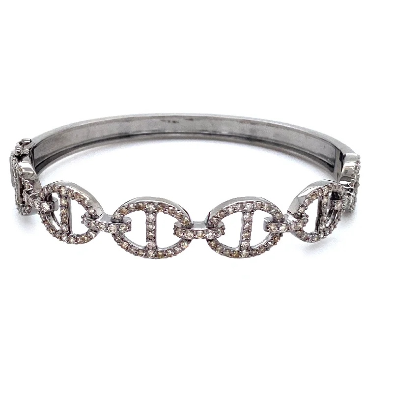 women’s personalized bangles-Diamond Open Link Bangle