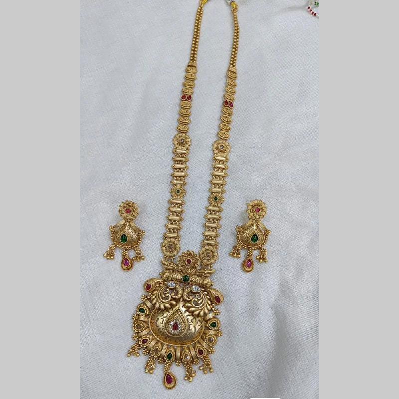 women’s unique necklaces-Rani Sati Jewels Gold Plated Pota Long Necklace Set