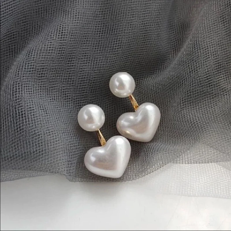 women’s fashion earrings-Subhag Alankar Korean Style Pearl Heart Drop Earrings For Women And Girls