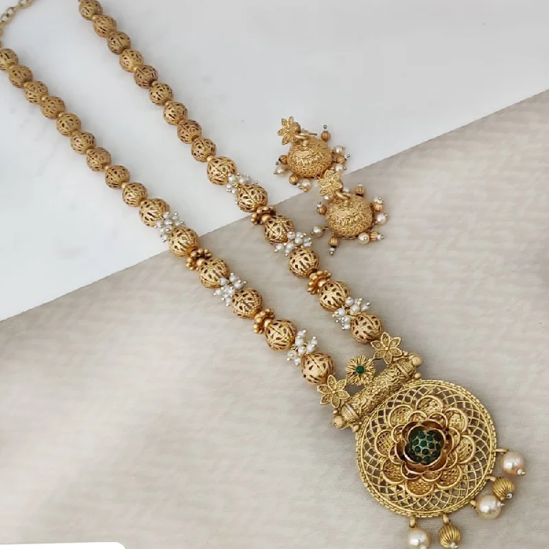 women’s statement gold necklaces-Rani Sati Jewels Gold Plated Pota Long Necklace Set