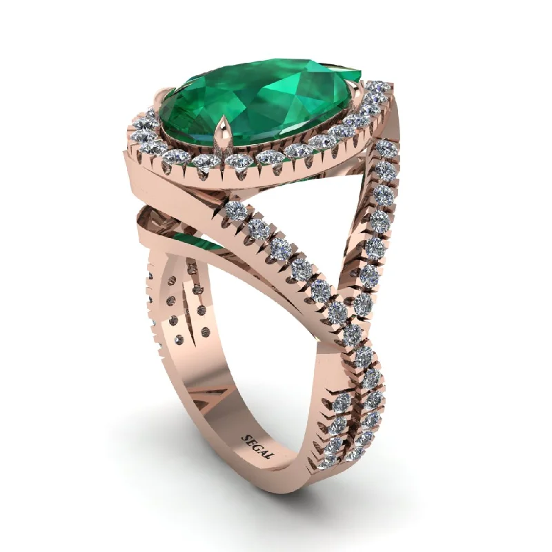 women’s vintage engagement rings-Infinity Style Shank Halo Pear Emerald Engagement Ring - Janelle No. 5