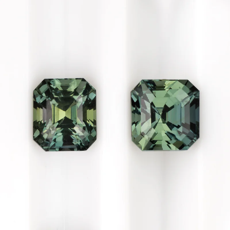 women’s silver earrings-2.19c TEAL SAPPHIRE STUD EARRINGS ASSCHER CUT MATCHING PAIR LOOSE BLUE GREEN 2ct