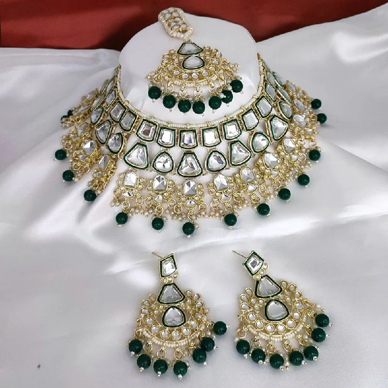 women’s long gold necklaces-Gehana Mahal Gold Plated Kundan Stone Choker Necklace Set