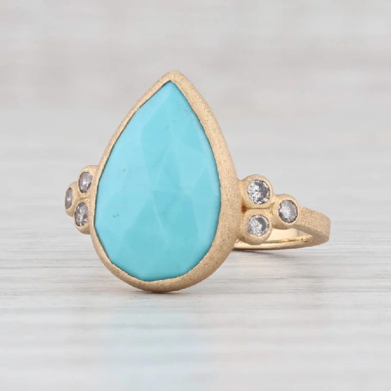 women’s wedding engagement diamond rings-New Nina Nguyen Turquoise Diamond Ring 18k Yellow Gold Size 6.5 Teardrop