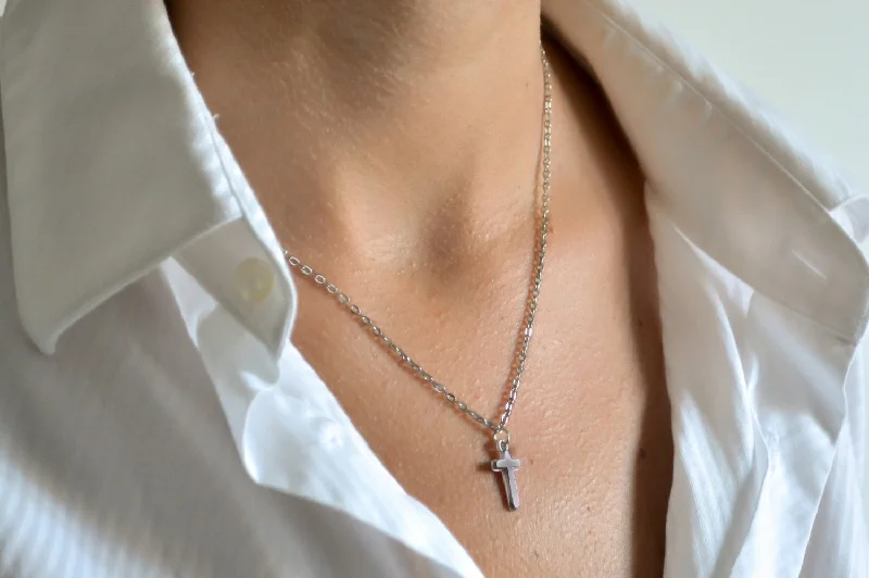 women’s pendant necklaces-Silver chain cross necklace for women, christian jewelry, gift for her