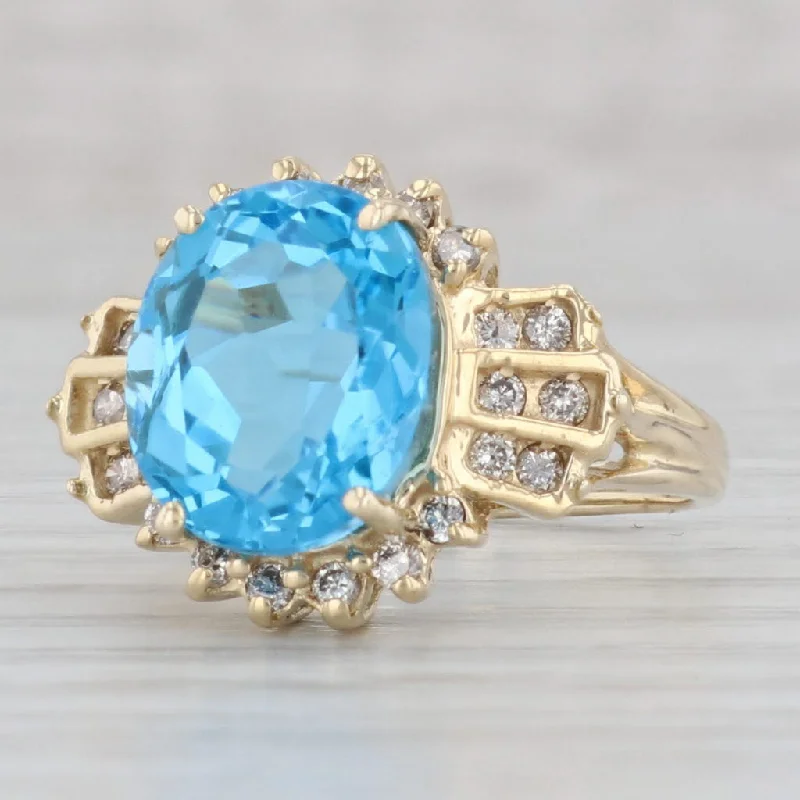 women’s bridal engagement rings sets-6.36ctw Oval Blue Topaz Diamond Ring 14k Yellow Gold Size 7.25 Cocktail