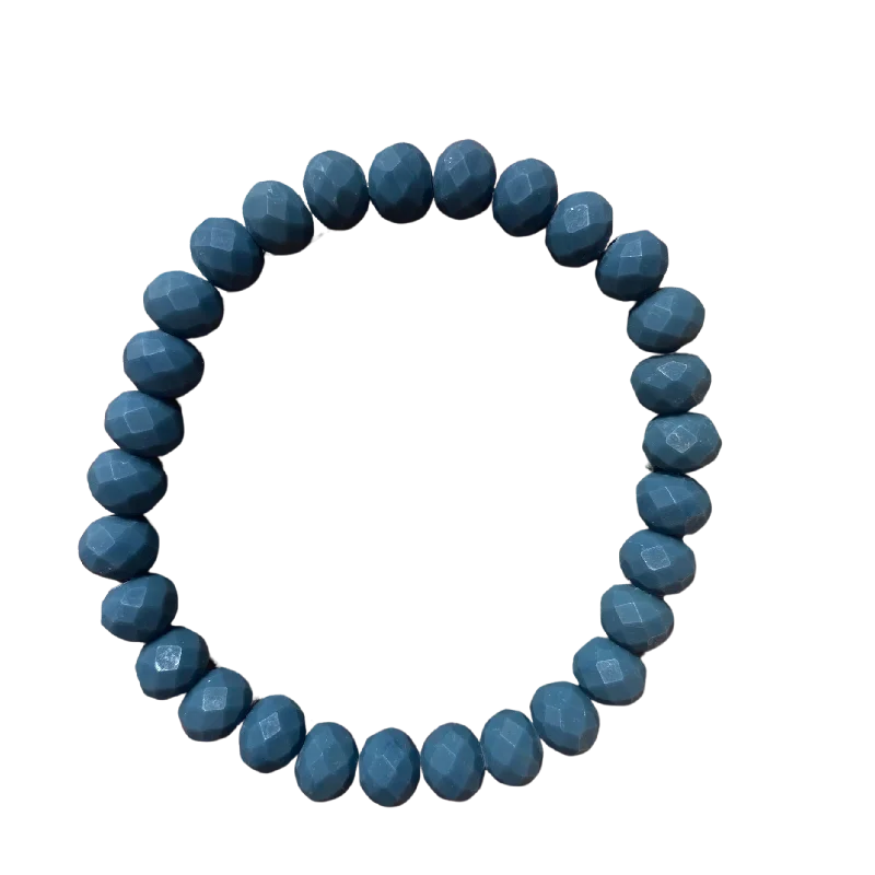 women’s simple bangles-Matte Dark Blue Grey Faceted Rondelle 8mm Bracelet