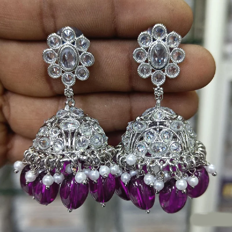 women’s crystal earrings-Rani Sati Jewels Silver Plated Crystal Stone Jhumki Earrings