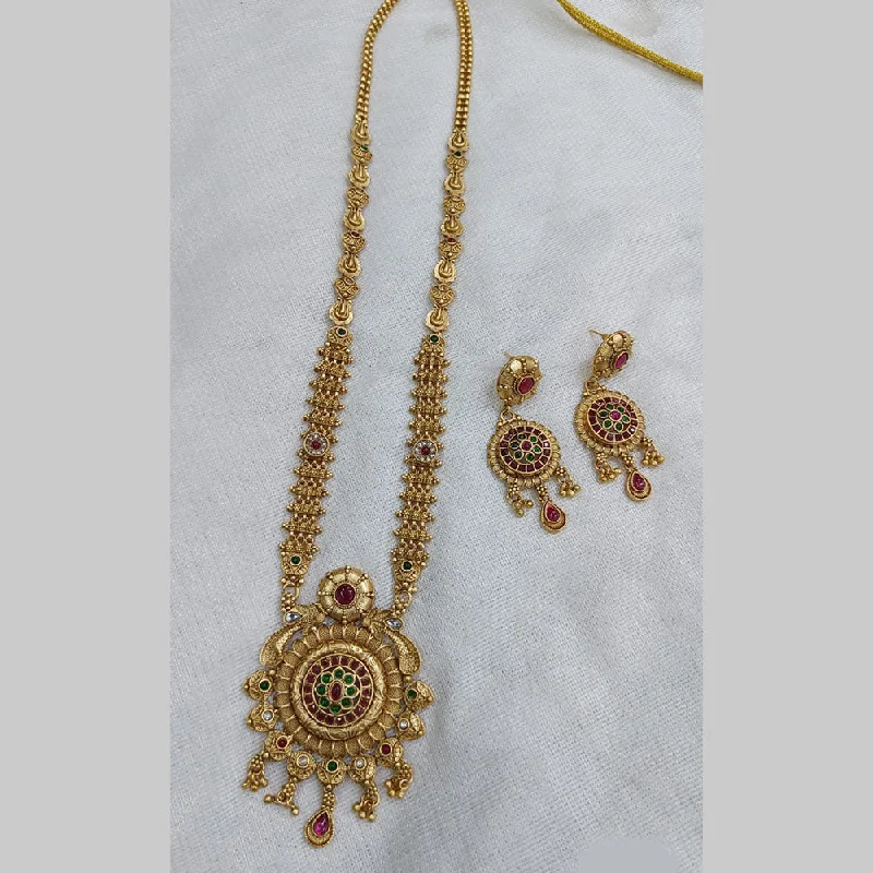 women’s vintage pearl necklaces-Rani Sati Jewels Gold Plated Pota Long Necklace Set