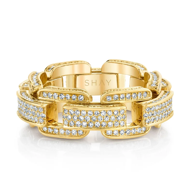 women’s gemstone solitaire rings-DIAMOND PAVE DECO LINK RING