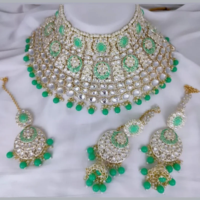 women’s long silver necklaces-Gehana Mahal Gold Plated Kundan Stone Necklace Set