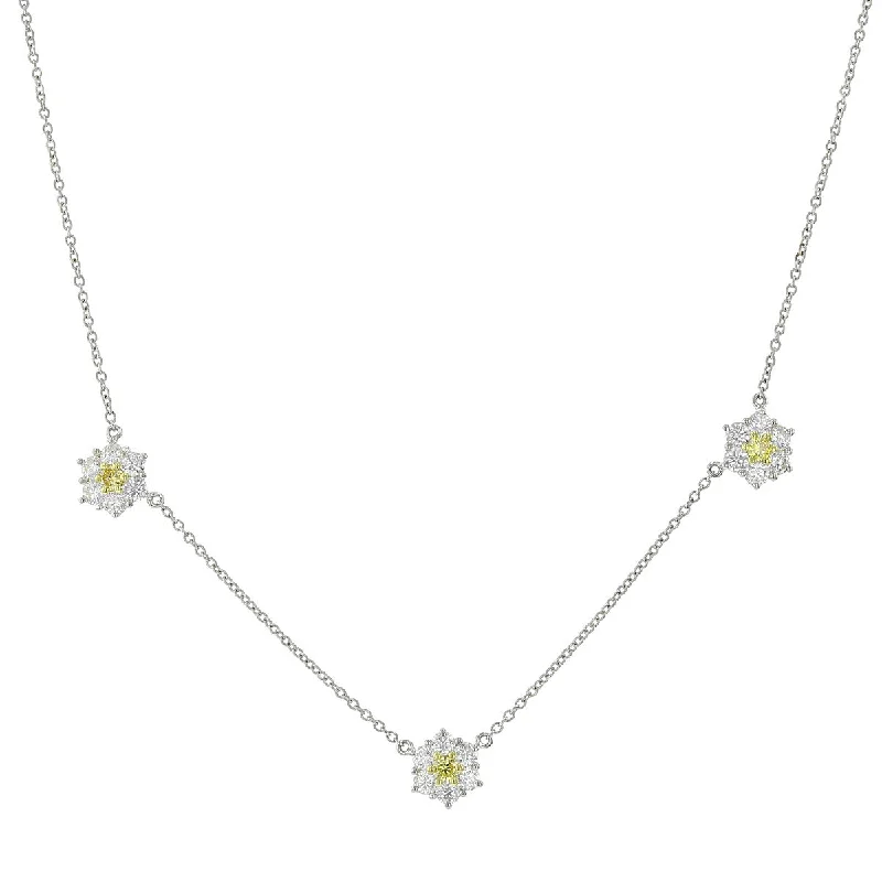 women’s sapphire pendant necklaces-Fiore Fancy Intense Yellow Diamond Flowers Necklace