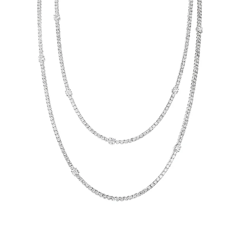 women’s oval gemstone necklaces-Double Row Diamond Station Necklace