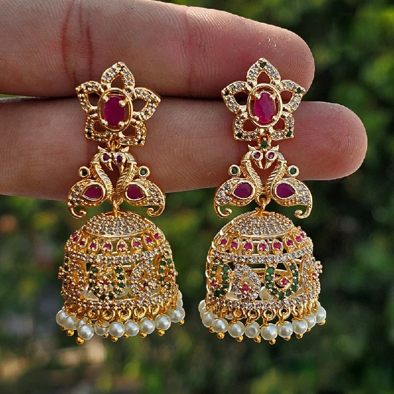 women’s large stud earrings-H K Fashion Gold Plated Pota And Austrian Stone Jhumki Earrings