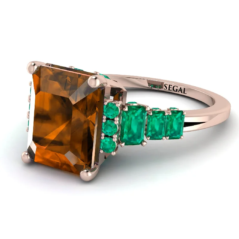 women’s oval diamond engagement rings-Emerald Cut Brown Diamond Ring Hidden Round Diamonds - Sawyer No. 1105